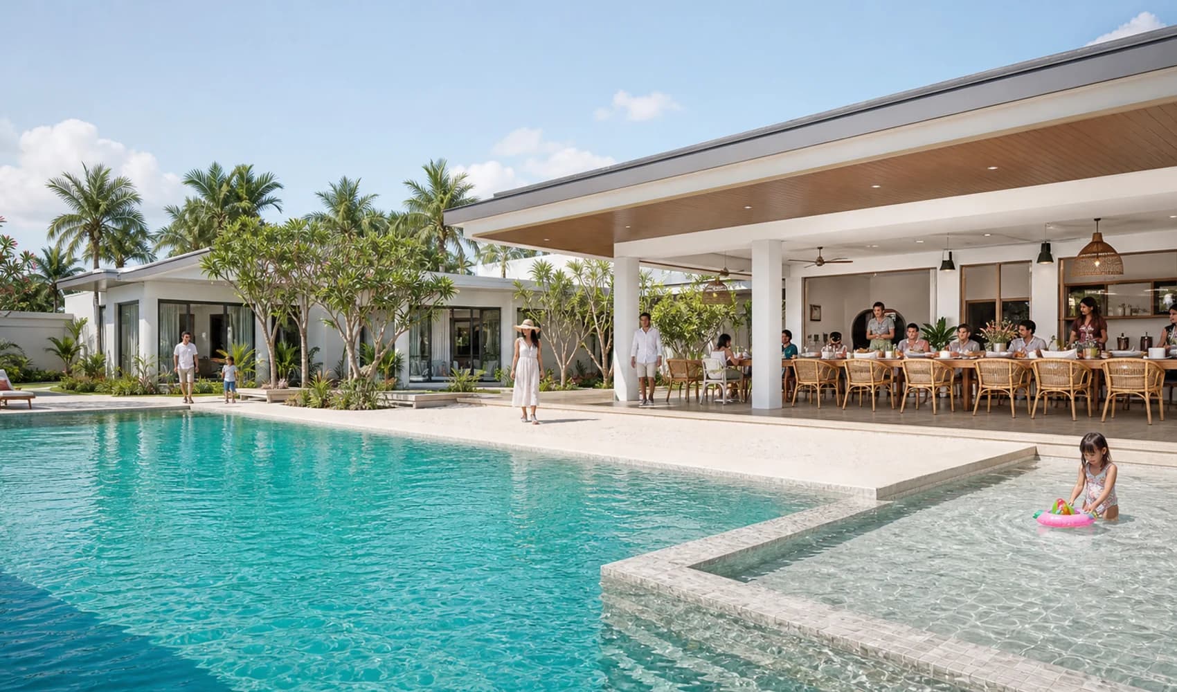 สระขนาดใหญ่และโซนเด็กของ Blue Yard Grand